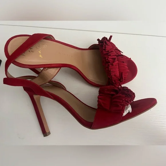 Like new Banana Republic Red Suede Fringe Slingback Heels size9.5 - Picture 3 of 4